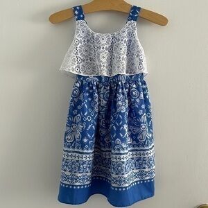 Youngland Sleeveless Dress 4T laced detail bright blue & white